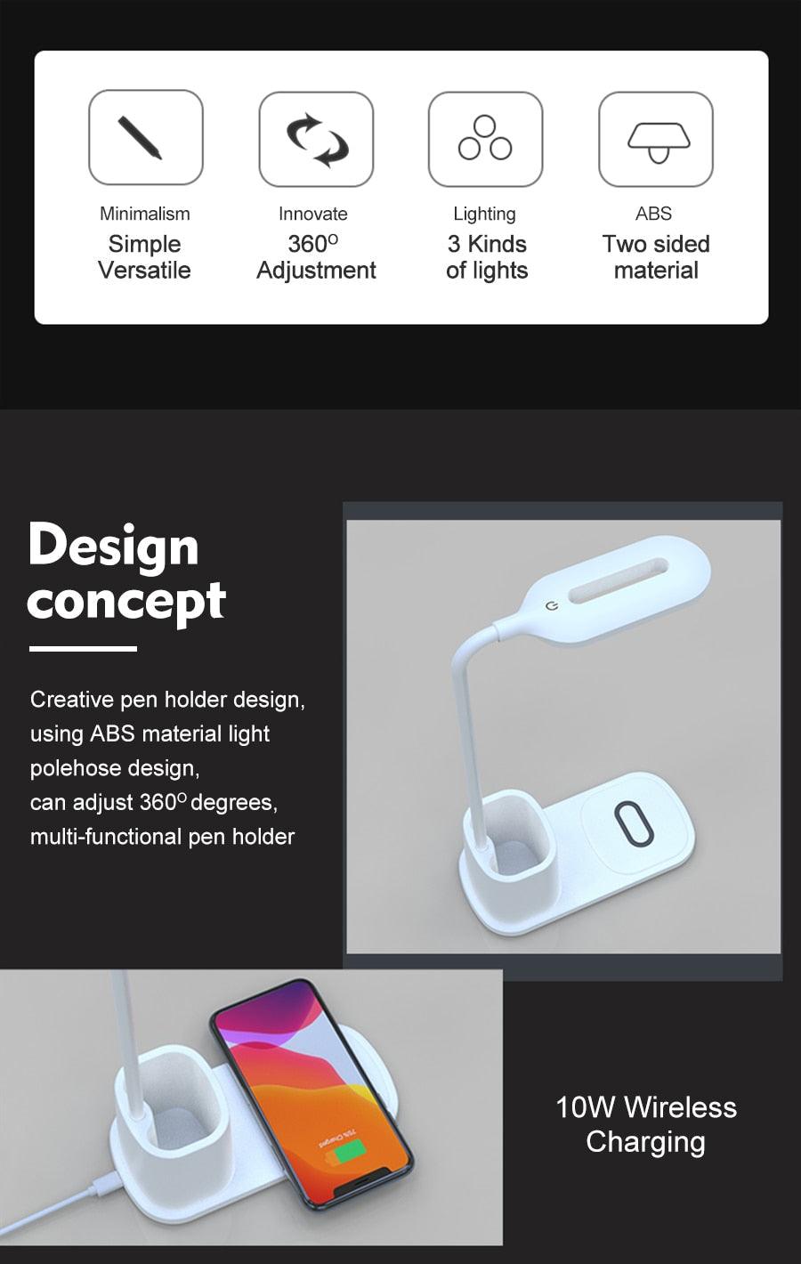Touch Dimmable LED Desk Lamp 10W Wireless Charging/USB Charging Table Light for Children Kids Reading Study Bedside Bedroom Decorative Table Lamp Cute Study Lamps for Bedroom Décor - Black Girl Golf