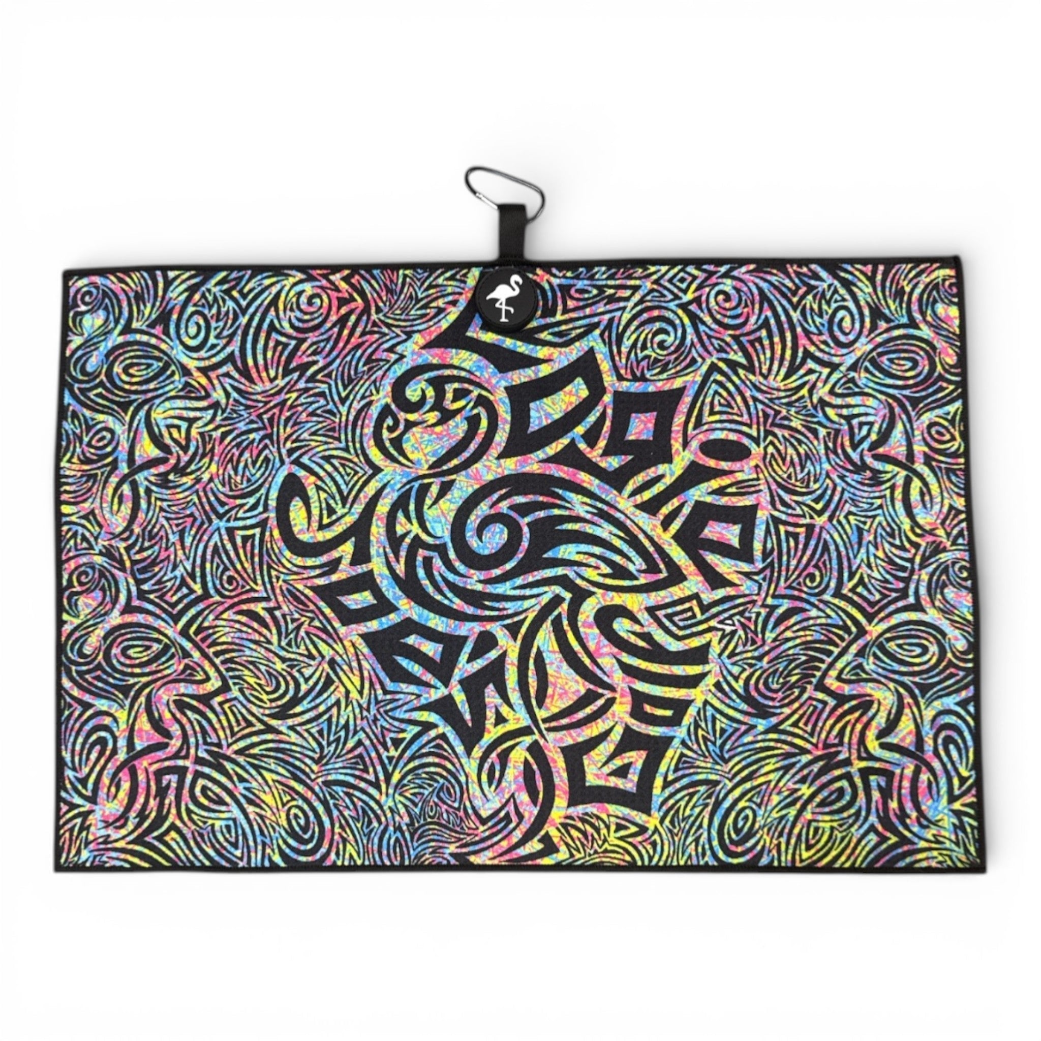 Tribal Flamingo Golf Towel | Premium Double-Sided Microfiber | Heavy-Duty Magnetic Towel with Carabiner Clip | 24 x 16 in - Black Girl Golf