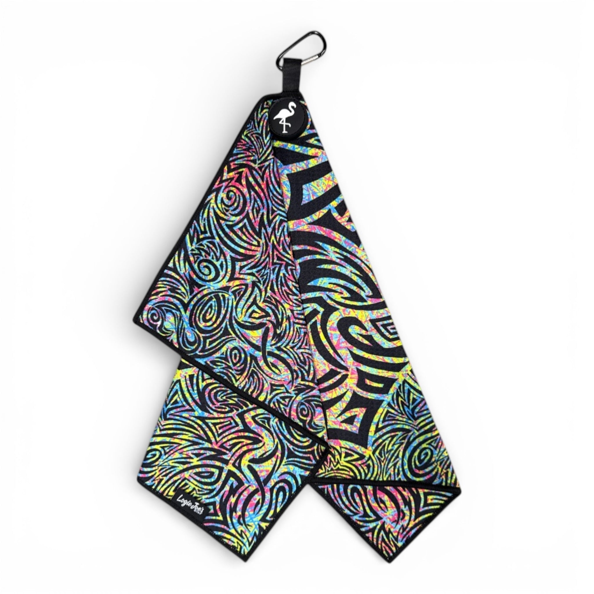 Tribal Flamingo Golf Towel | Premium Double-Sided Microfiber | Heavy-Duty Magnetic Towel with Carabiner Clip | 24 x 16 in - Black Girl Golf