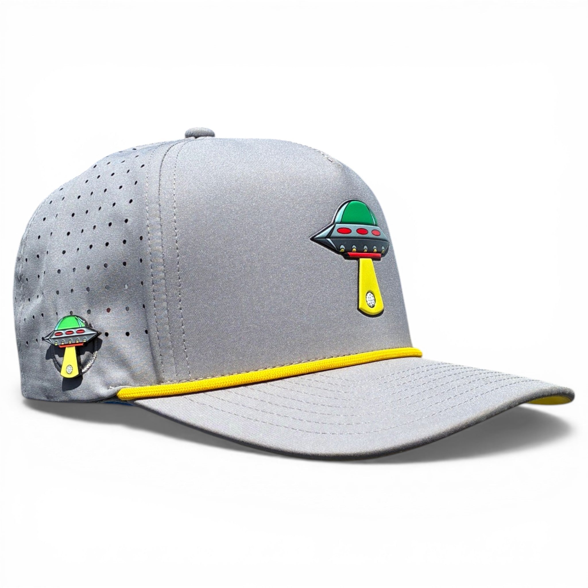 UFO Golf Hat | Snapback Cap | Built-in Magnetic Ball Marker Holder + Marker Included | Adjustable | Alien Gray - Black Girl Golf