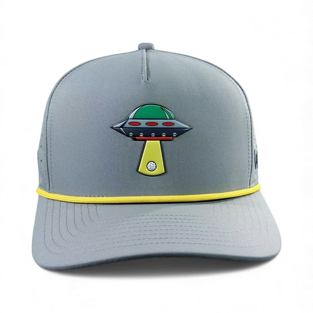 UFO Golf Hat | Snapback Cap | Built-in Magnetic Ball Marker Holder + Marker Included | Adjustable | Alien Gray - Black Girl Golf