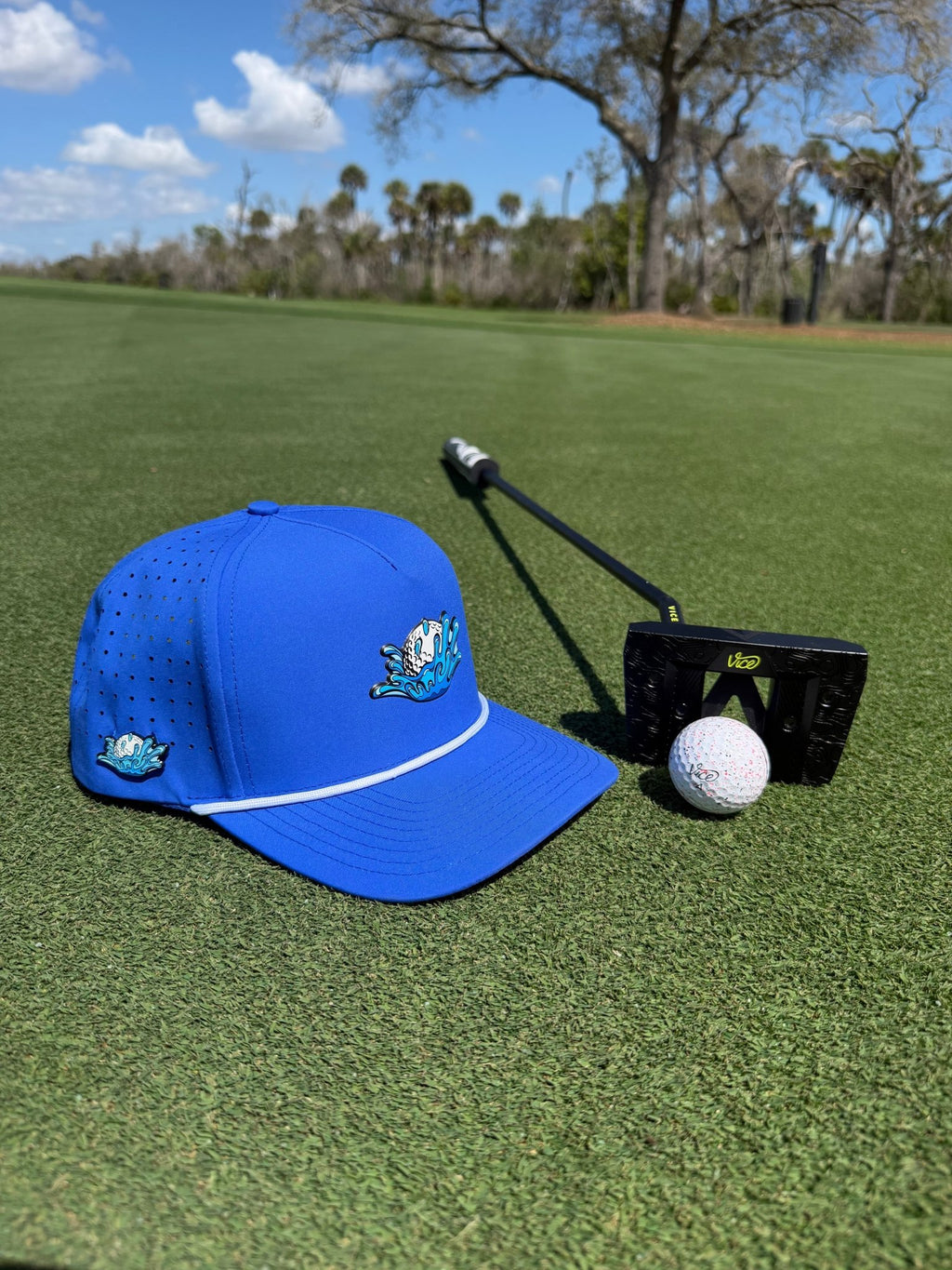 Water Ball Golf Hat | Snapback Cap | Built - in Magnetic Ball Marker Holder + Marker Included | Adjustable Blue - Black Girl Golf