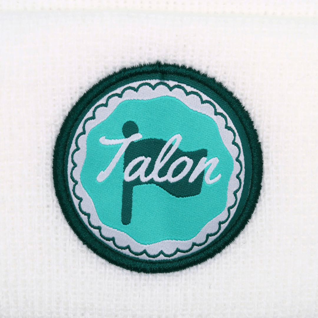 White Knit Beanie w/ Green & Teal Circle Logo - Black Girl Golf
