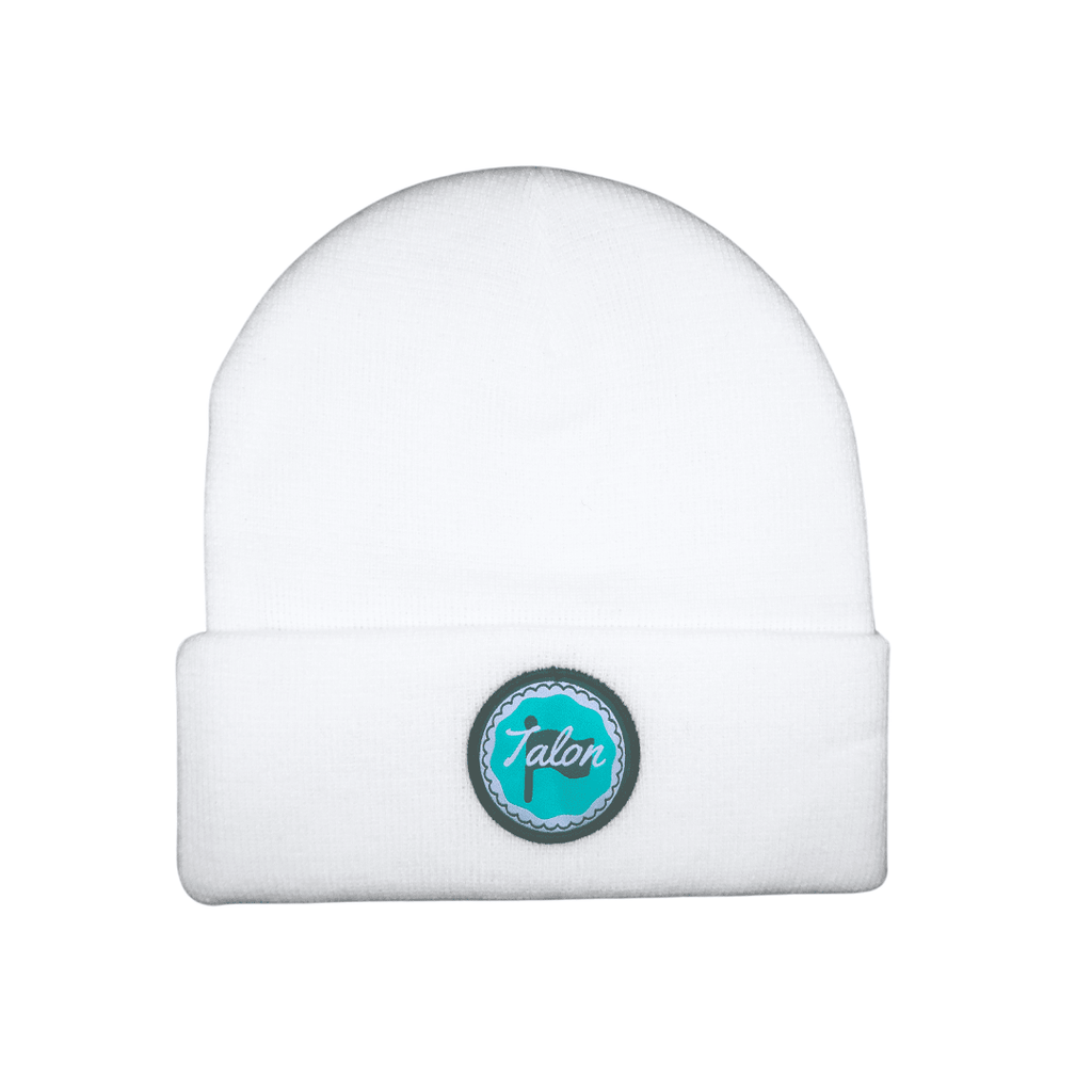 White Knit Beanie w/ Green & Teal Circle Logo - Black Girl Golf