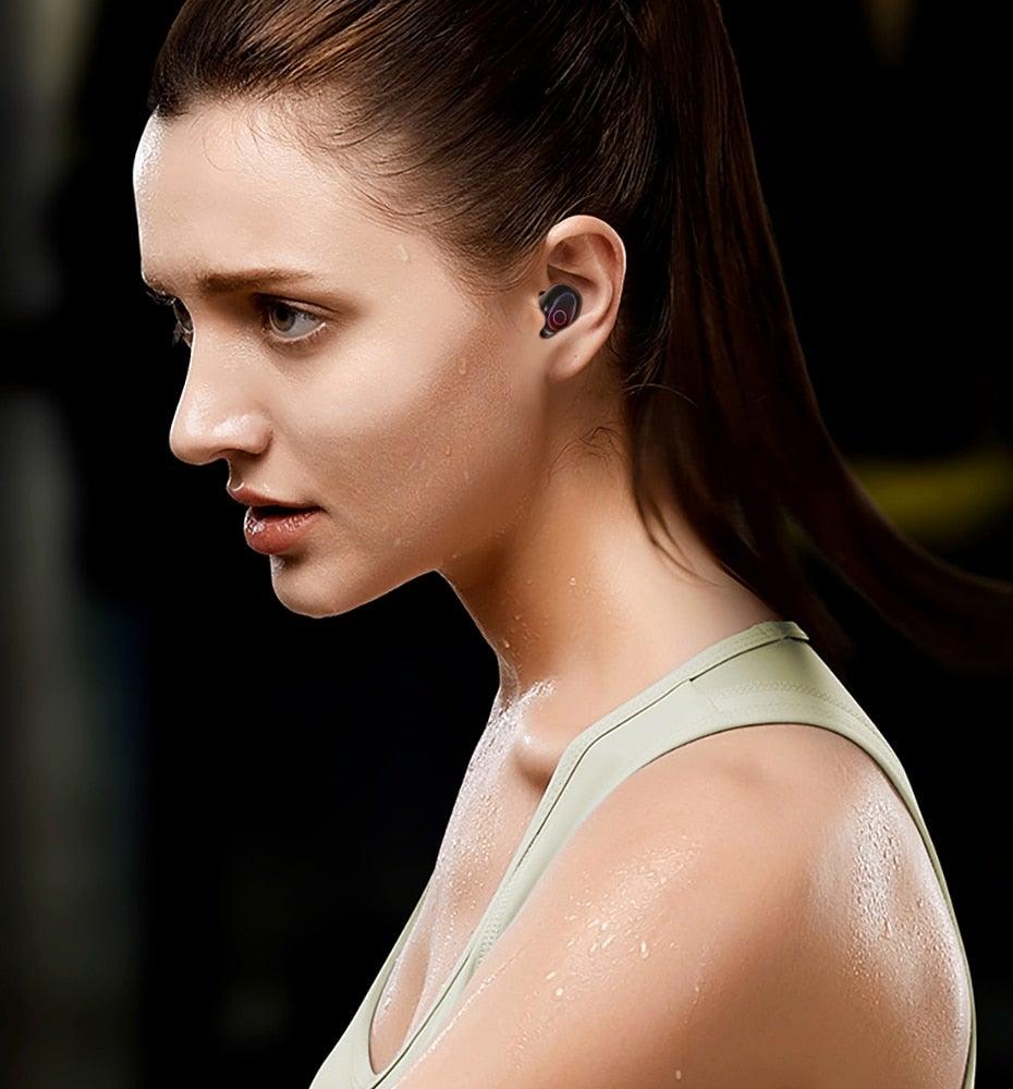 Wireless Earbuds With Microphone Bluetooth 5.1 Headphones in-Ear Touch Control Hi-Fi Stereo Sound Earphones Excellent Playing Time Deep Earphones Bluetooth Wireless Charging Box Headphones LED Display Sport Waterproof Earbuds Headsets 10000 mAh - Black Girl Golf